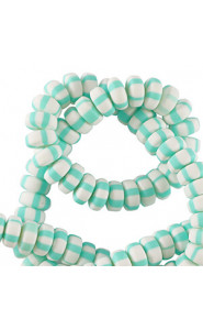 Polymer beads rondelle 7mm - White-mint blue